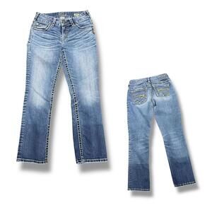 Y2K Silver Suki Medium Wash Low Rise Flares